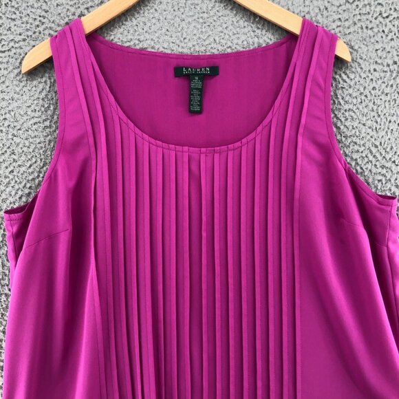 Lauren Ralph Lauren Dress Womens 16 Purple Tank Shift Pintuck Pleat Knee Pockets - Picture 2 of 9